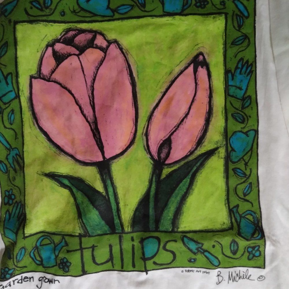 Deadstock Vintage Fabric Art Tulips Illustration B. Michele T-Shirt